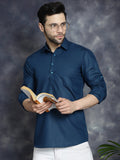 Jompers Men's Teal Blue Solid Short Kurta