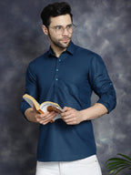 Jompers Men's Teal Blue Solid Short Kurta
