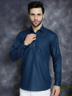 Jompers Men's Teal Blue Solid Short Kurta
