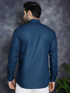 Jompers Men's Teal Blue Solid Short Kurta