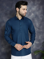 Jompers Men's Teal Blue Solid Short Kurta