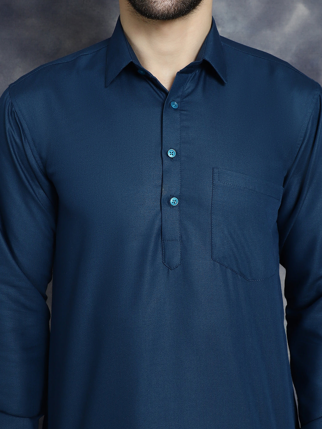 Jompers Men's Teal Blue Solid Short Kurta