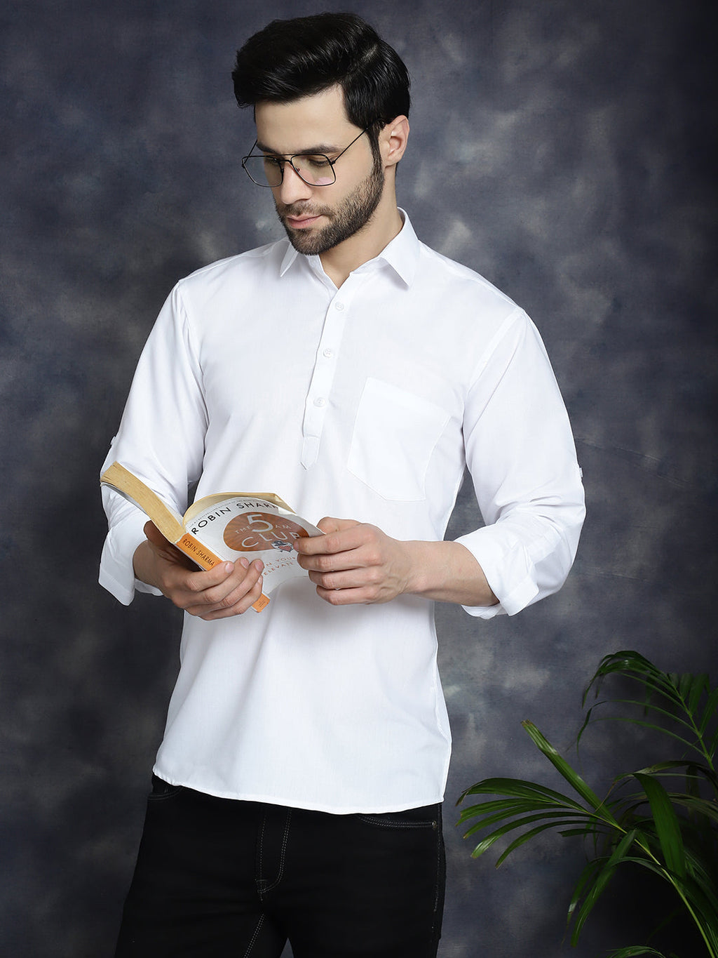 Jompers Men's White Solid Short Kurta