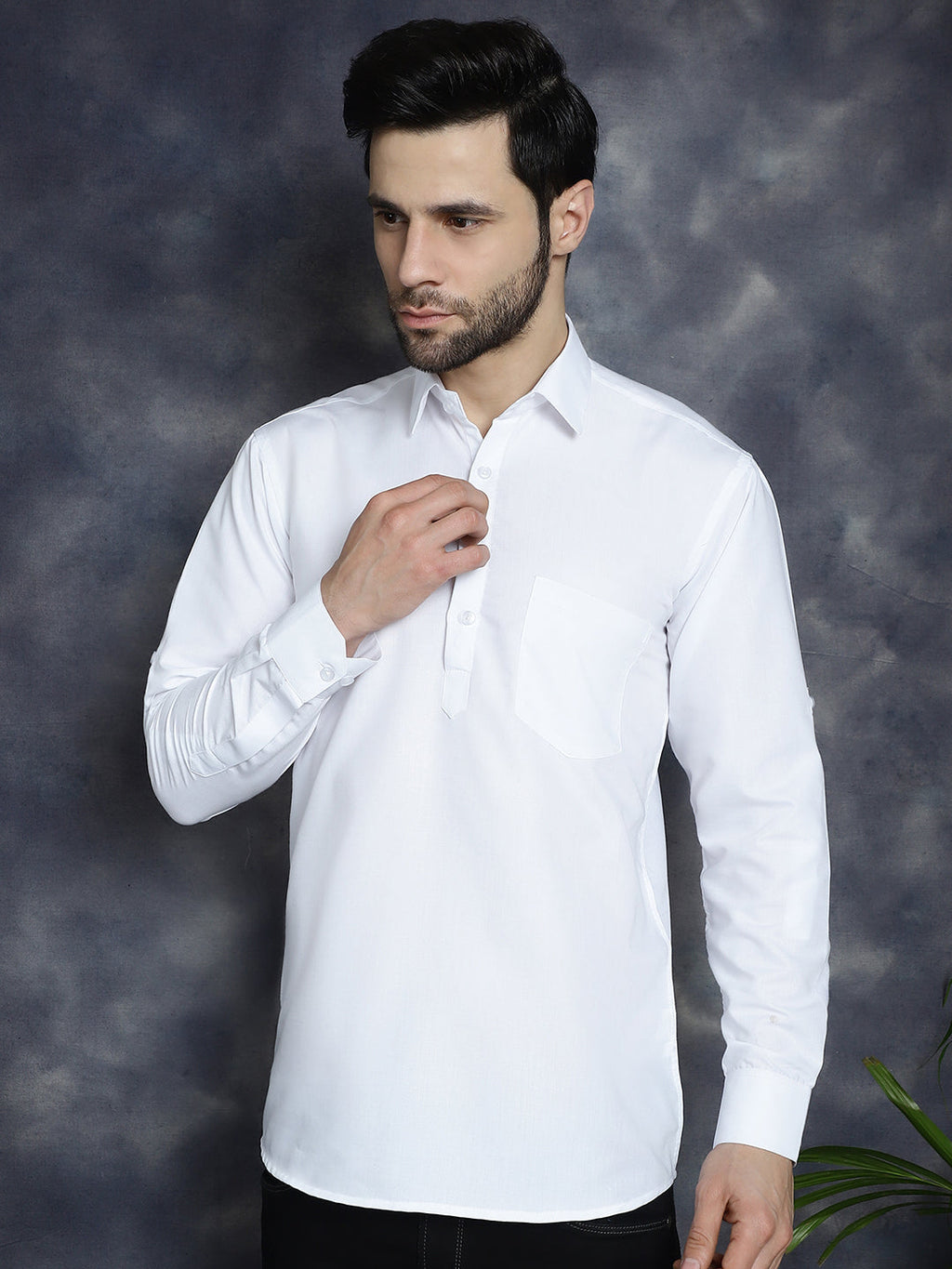 Jompers Men's White Solid Short Kurta