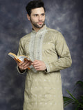 Jompers Men's Sequins Embroidered Kurta - Beige