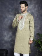 Jompers Men's Sequins Embroidered Kurta - Beige