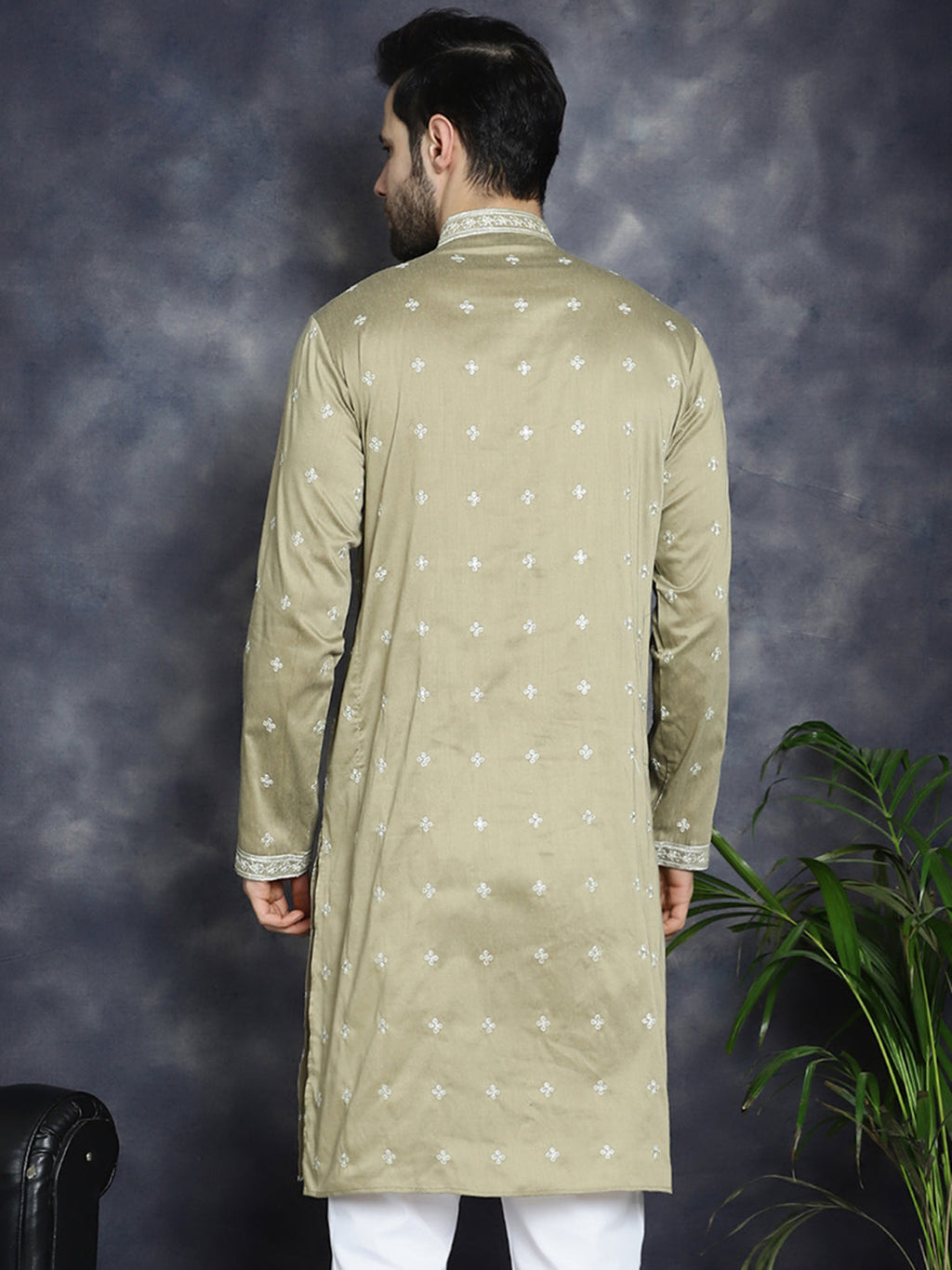 Jompers Men's Sequins Embroidered Kurta - Beige