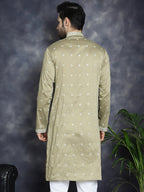 Jompers Men's Sequins Embroidered Kurta - Beige