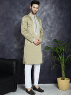 Jompers Men's Sequins Embroidered Kurta - Beige