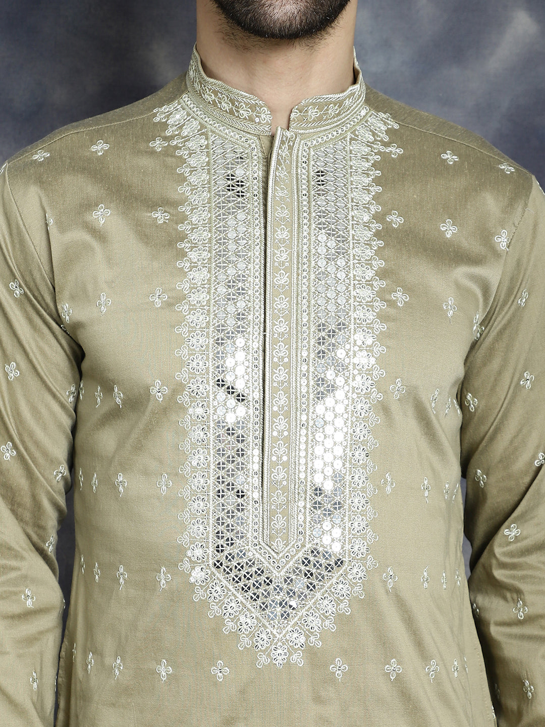 Jompers Men's Sequins Embroidered Kurta - Beige