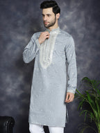 Jompers Men's Sequins Embroidered Kurta - Grey