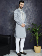 Jompers Men's Sequins Embroidered Kurta - Grey