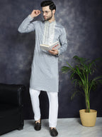 Jompers Men's Sequins Embroidered Kurta - Grey