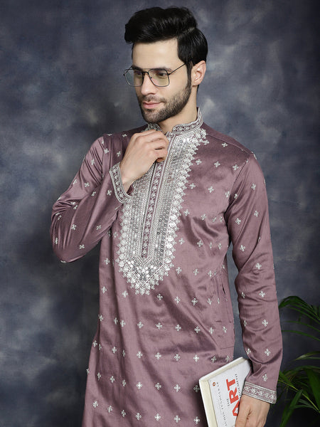 Jompers Men's Sequins Embroidered Kurta - Megenta