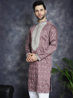 Jompers Men's Sequins Embroidered Kurta - Megenta