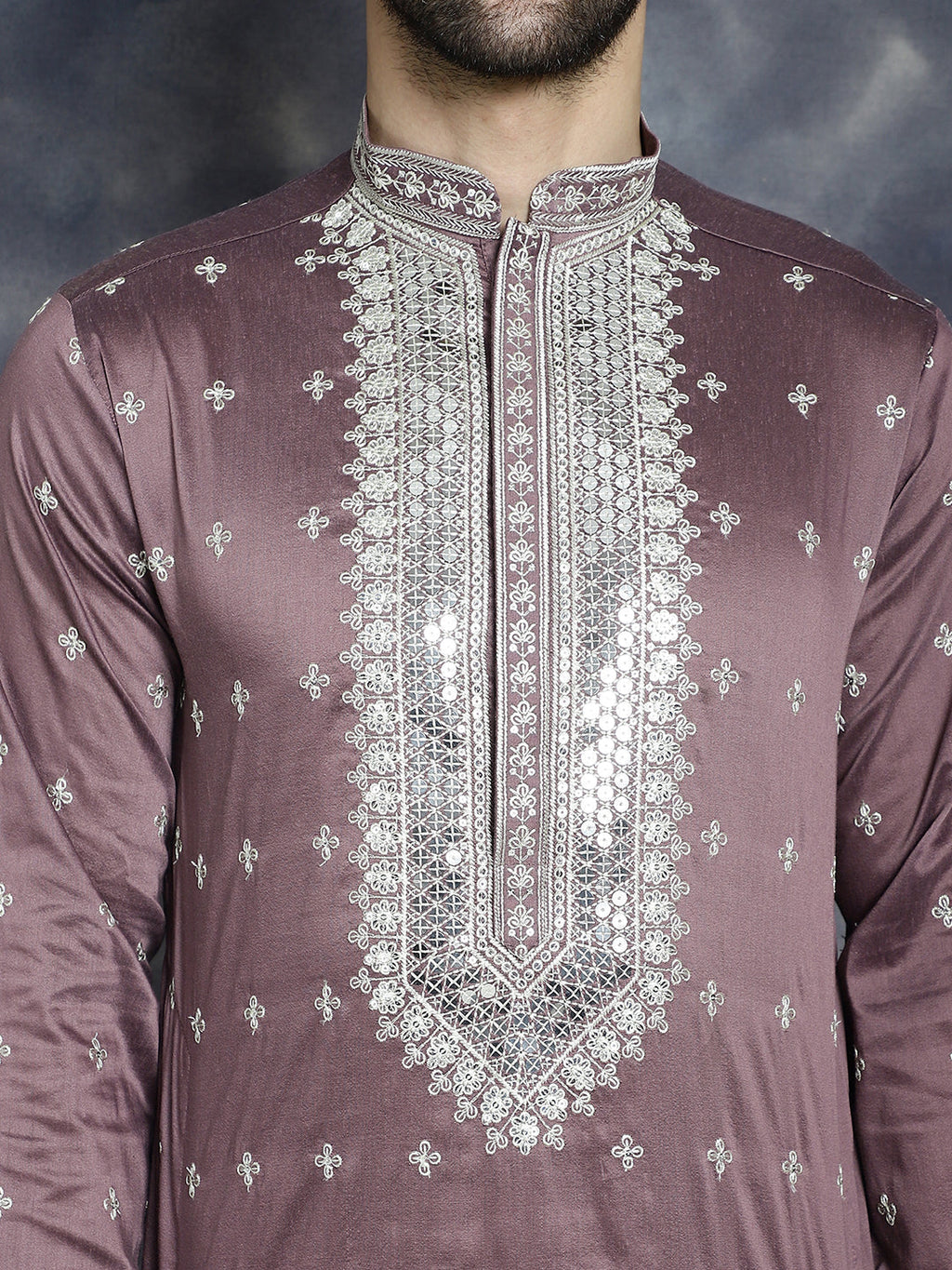 Jompers Men's Sequins Embroidered Kurta - Megenta