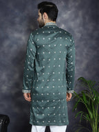 Jompers Men's Sequins Embroidered Kurta - Olive