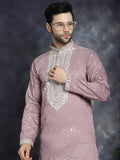 Jompers Men's Chikankari Embroidered Kurta - Magenta