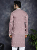 Jompers Men's Chikankari Embroidered Kurta - Magenta