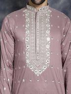 Jompers Men's Chikankari Embroidered Kurta - Magenta