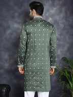 Jompers Men's Chikankari Embroidered Kurta - Olive