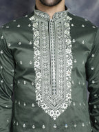 Jompers Men's Chikankari Embroidered Kurta - Olive