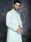 Jompers Men's Chikankari Embroidered Kurta - Sky Blue