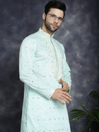 Jompers Men's Chikankari Embroidered Kurta - Sky Blue