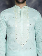 Jompers Men's Chikankari Embroidered Kurta - Sky Blue