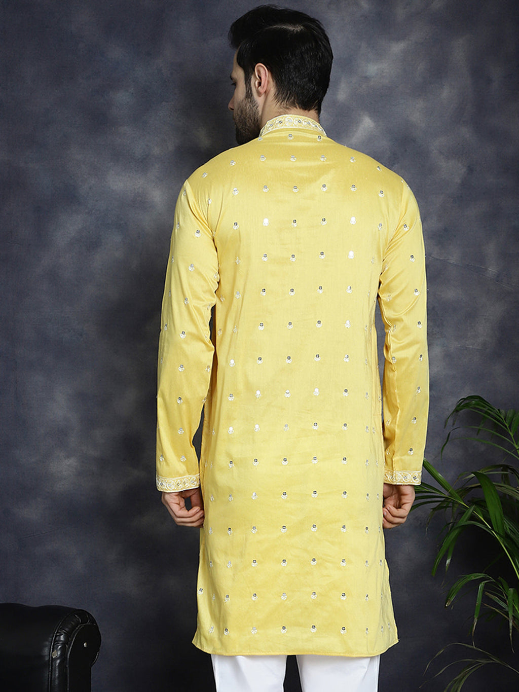 Jompers Men's Chikankari Embroidered Kurta - Yellow