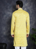 Jompers Men's Chikankari Embroidered Kurta - Yellow