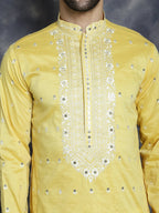 Jompers Men's Chikankari Embroidered Kurta - Yellow