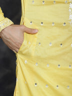 Jompers Men's Chikankari Embroidered Kurta - Yellow