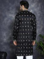 Jompers Men's Black Chikankari Embroidered Kurta - Black
