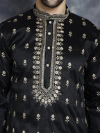 Jompers Men's Black Chikankari Embroidered Kurta - Black
