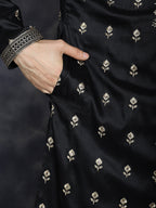 Jompers Men's Black Chikankari Embroidered Kurta - Black