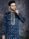 Jompers Men's Navy Blue Chikankari Embroidered Kurta - Navy Blue