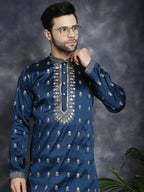 Jompers Men's Navy Blue Chikankari Embroidered Kurta - Navy Blue