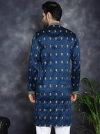 Jompers Men's Navy Blue Chikankari Embroidered Kurta - Navy Blue