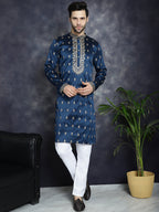 Jompers Men's Navy Blue Chikankari Embroidered Kurta - Navy Blue