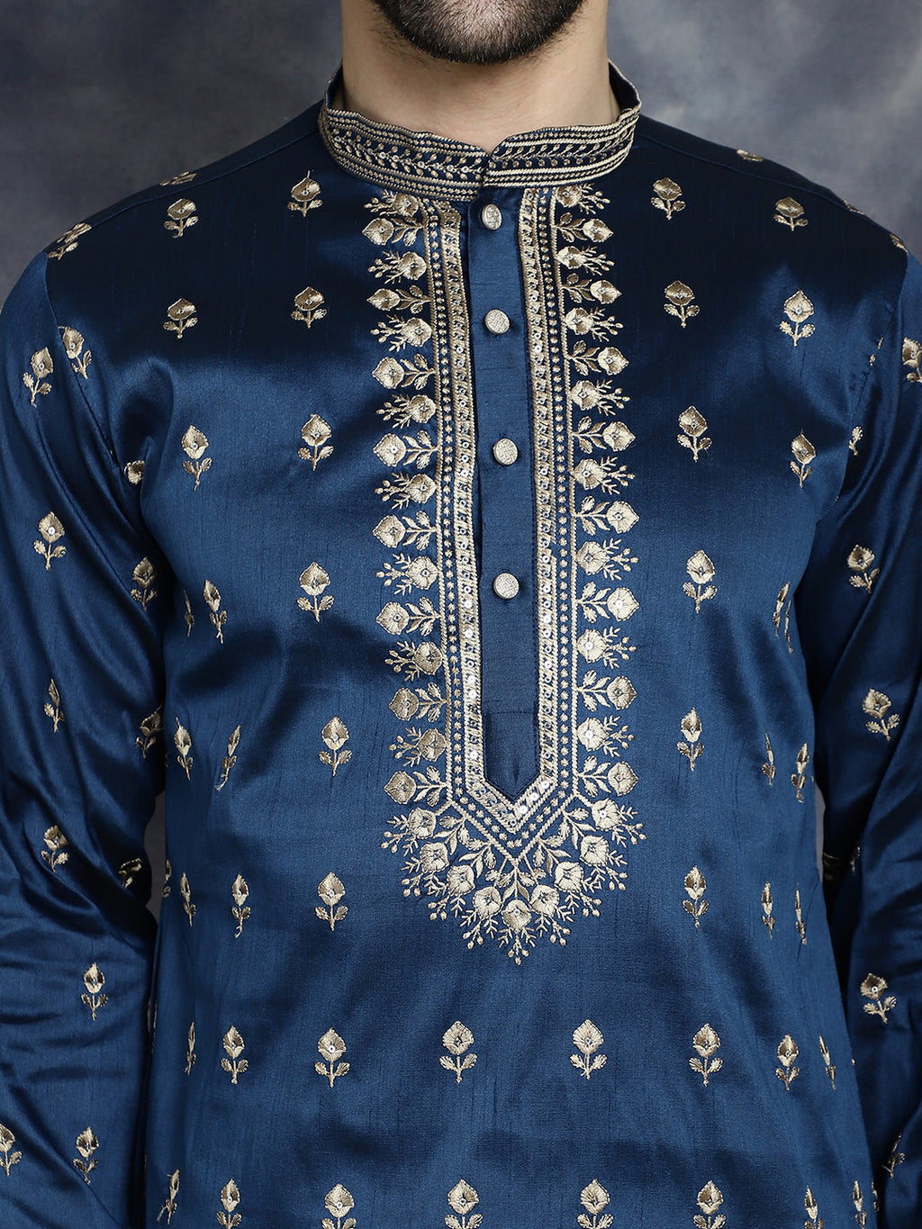 Jompers Men's Navy Blue Chikankari Embroidered Kurta - Navy Blue