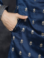 Jompers Men's Navy Blue Chikankari Embroidered Kurta - Navy Blue