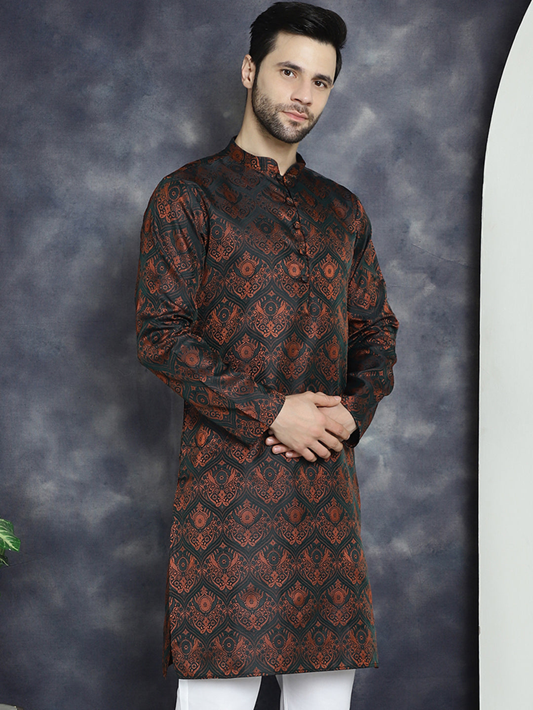 Jompers Men's Bronze Silk Blend Straight Kurta - Bronze