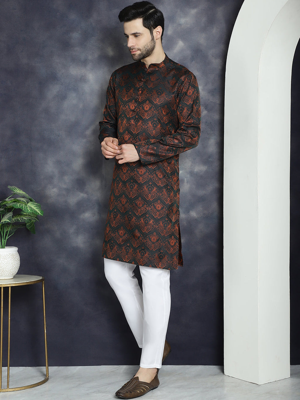 Jompers Men's Bronze Silk Blend Straight Kurta - Bronze