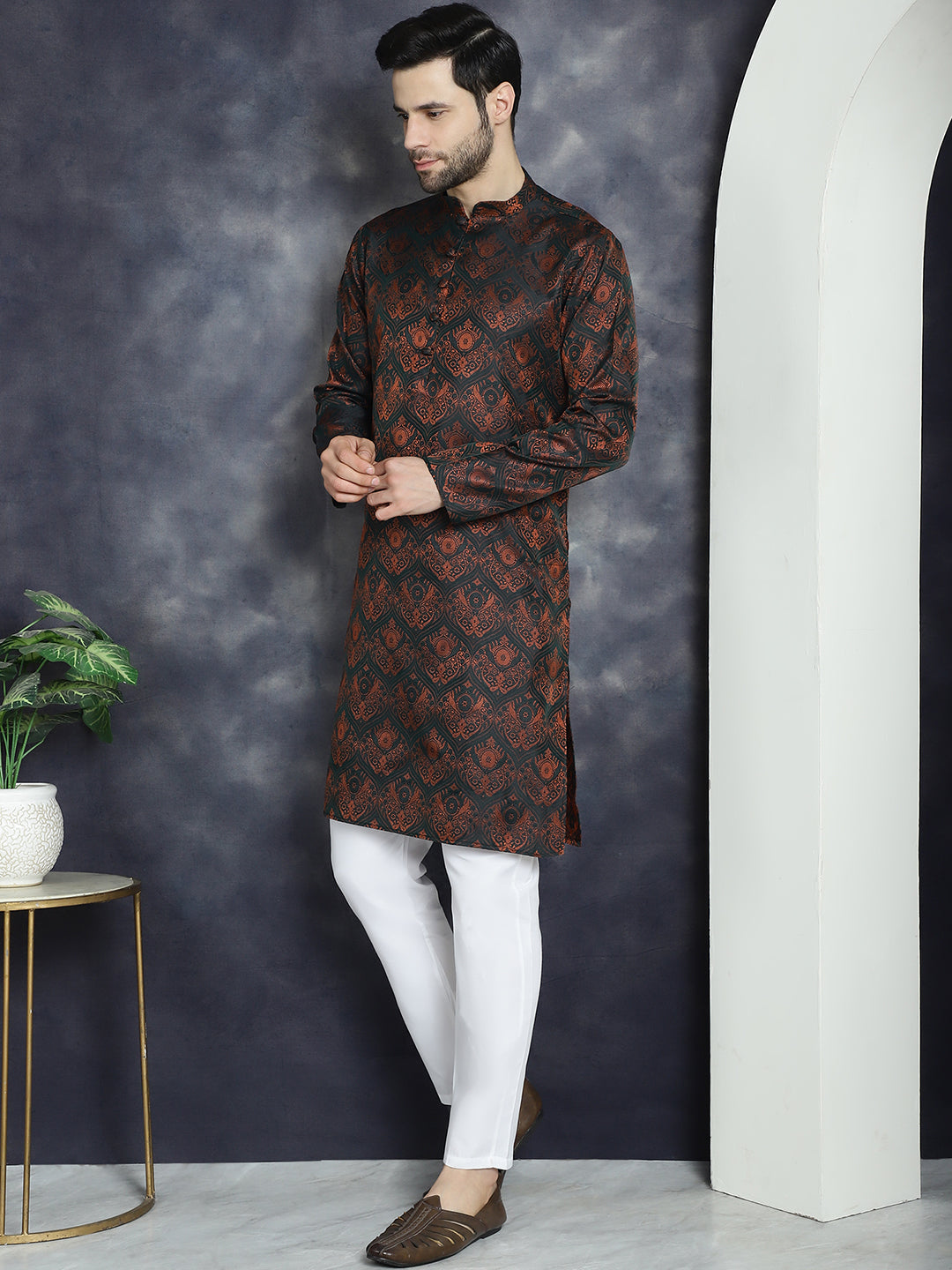 Jompers Men's Bronze Silk Blend Straight Kurta - Bronze
