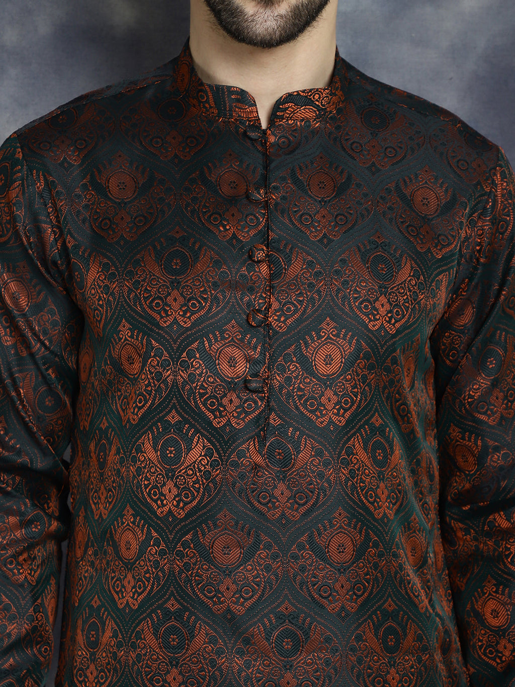 Jompers Men's Bronze Silk Blend Straight Kurta - Bronze