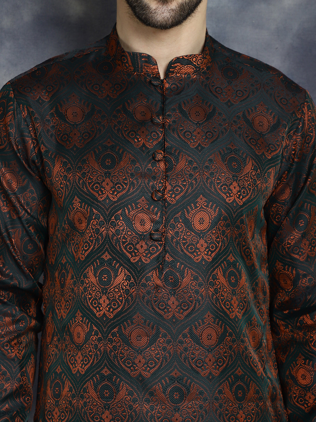 Jompers Men's Bronze Silk Blend Straight Kurta - Bronze