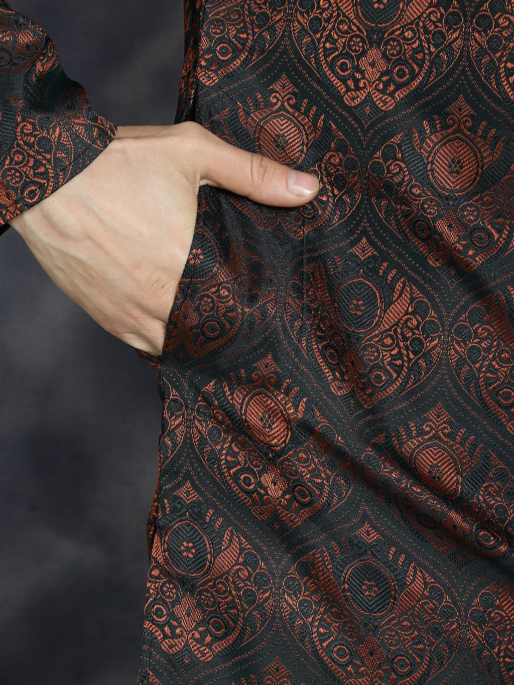 Jompers Men's Bronze Silk Blend Straight Kurta - Bronze