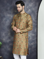 Jompers Men's Golden Silk Blend Straight Kurta - Golden