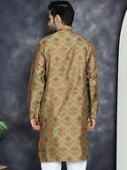 Jompers Men's Golden Silk Blend Straight Kurta - Golden